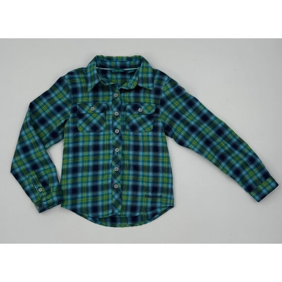 Marmot Kids XS Plaid Button-Down Shirt Blue & Green Cotton/Polyester Long Sleeve - Picture 1 of 10